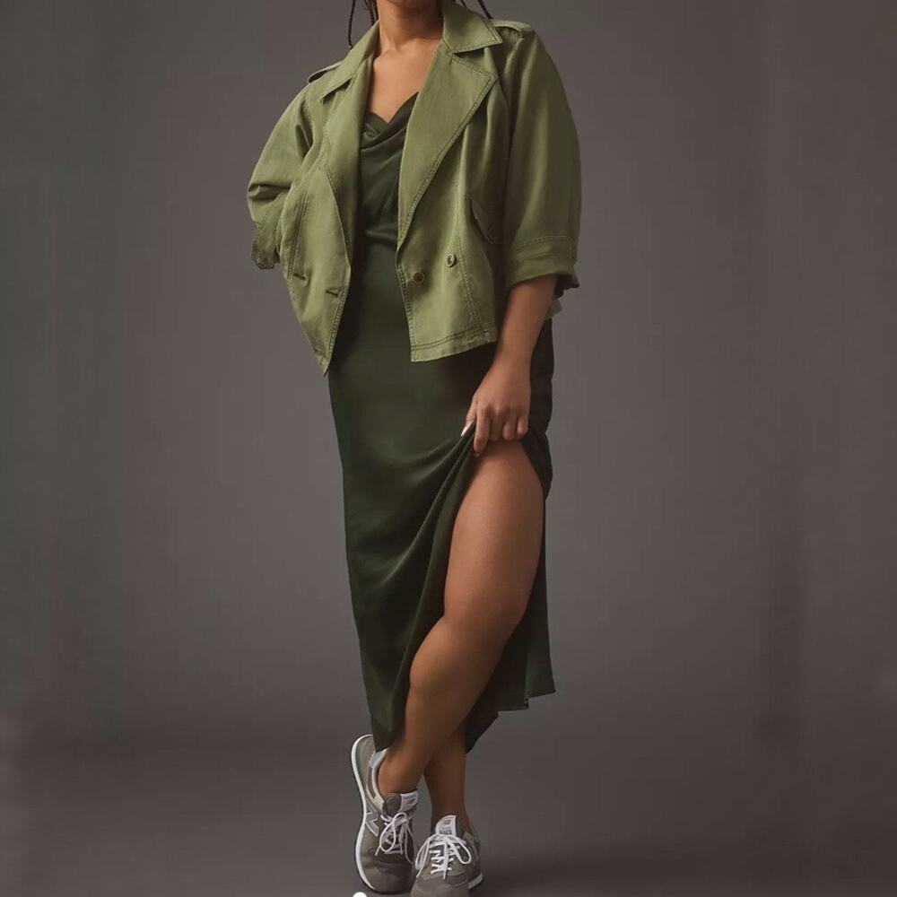 By Anthropologie Green Cropped Aviator Jacket Sz S